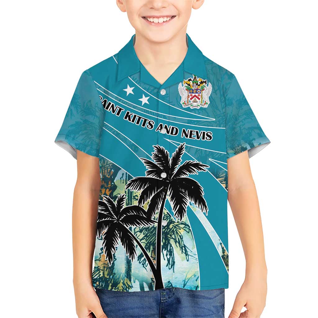 Personalized Saint Kitts and Nevis Coconut Palm Tree Kid Hawaiian Shirt - Wonder Print Shop