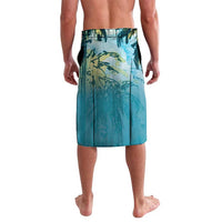Blue tropical lavalava skirt with palm tree print and straight hem