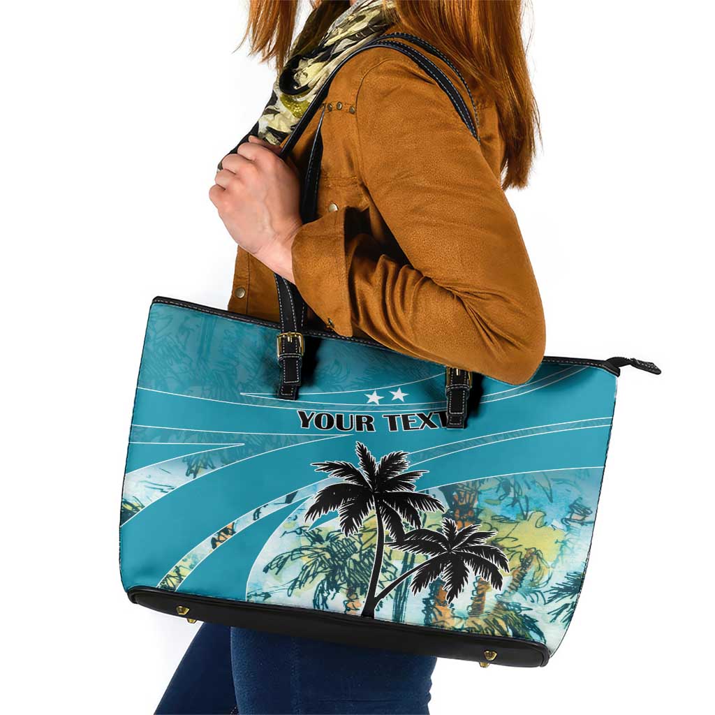 Personalized Saint Kitts and Nevis Coconut Palm Tree Leather Tote Bag