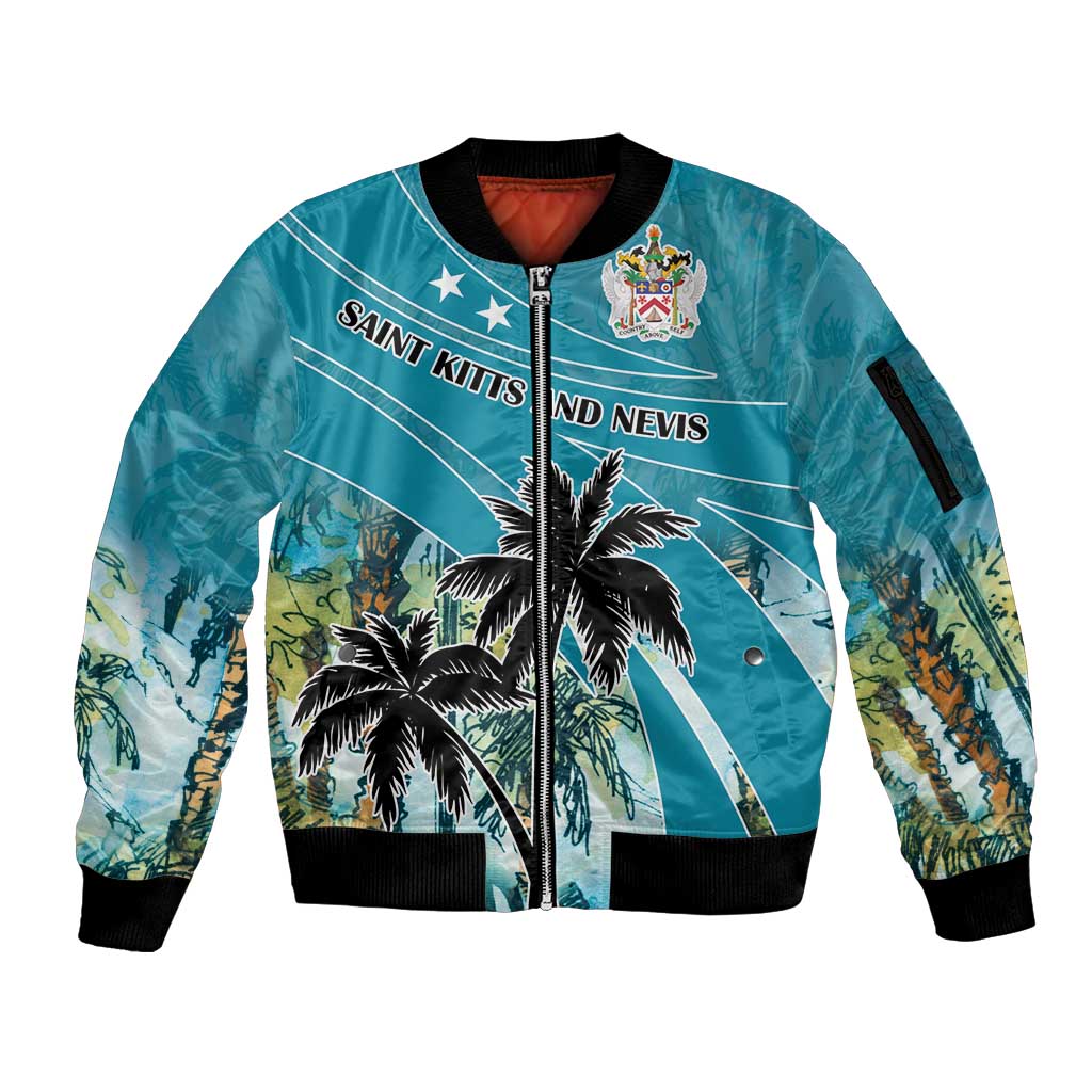 Personalized Saint Kitts and Nevis Coconut Palm Tree Sleeve Zip Bomber Jacket - Wonder Print Shop