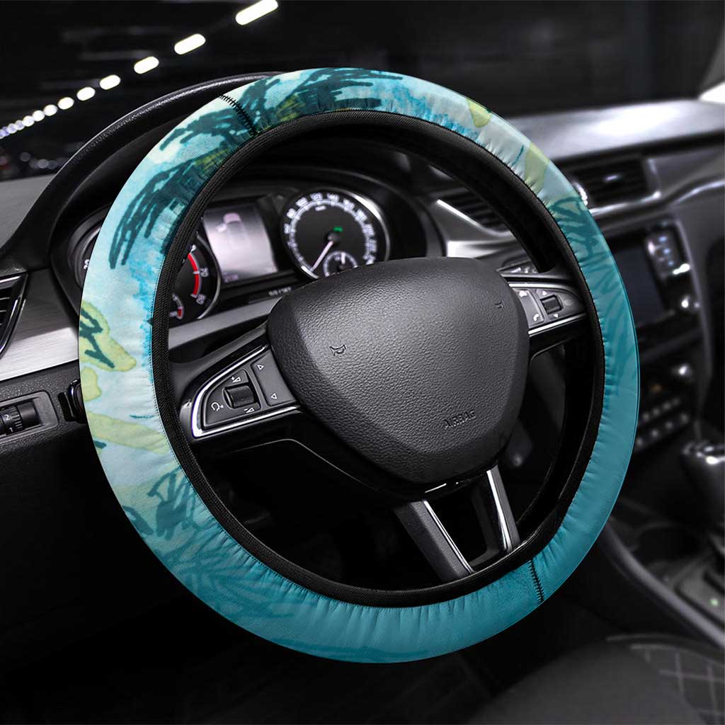 Saint Kitts and Nevis Coconut Palm Tree Steering Wheel Cover - Wonder Print Shop