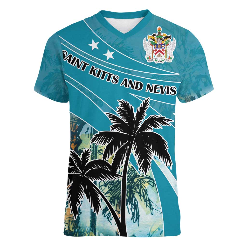 Personalized Saint Kitts and Nevis Coconut Palm Tree Women V-Neck T-Shirt - Wonder Print Shop