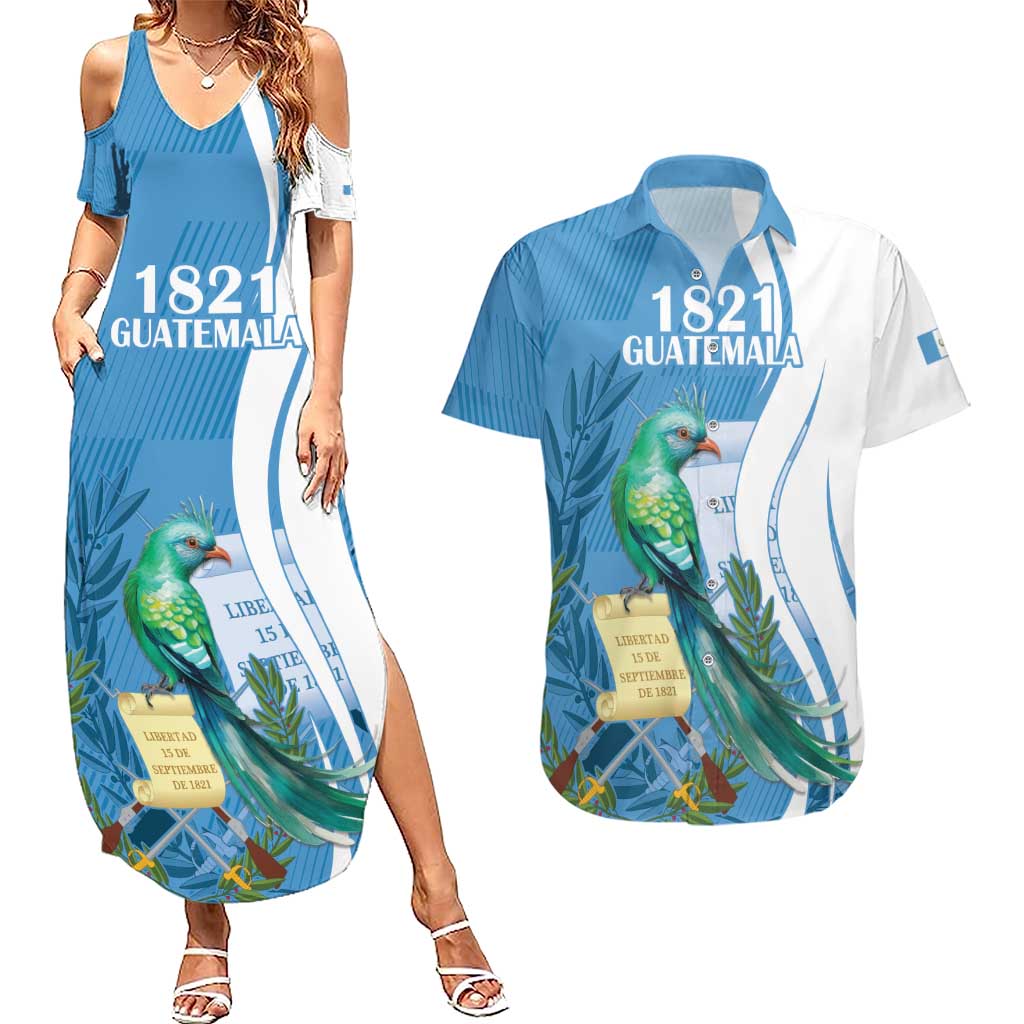 Personalized Guatemala Independence Day Couples Matching Summer Maxi Dress and Hawaiian Shirt Since 1821 With Quetzal Bird - Wonder Print Shop