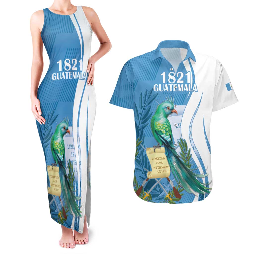 Personalized Guatemala Independence Day Couples Matching Tank Maxi Dress and Hawaiian Shirt Since 1821 With Quetzal Bird - Wonder Print Shop