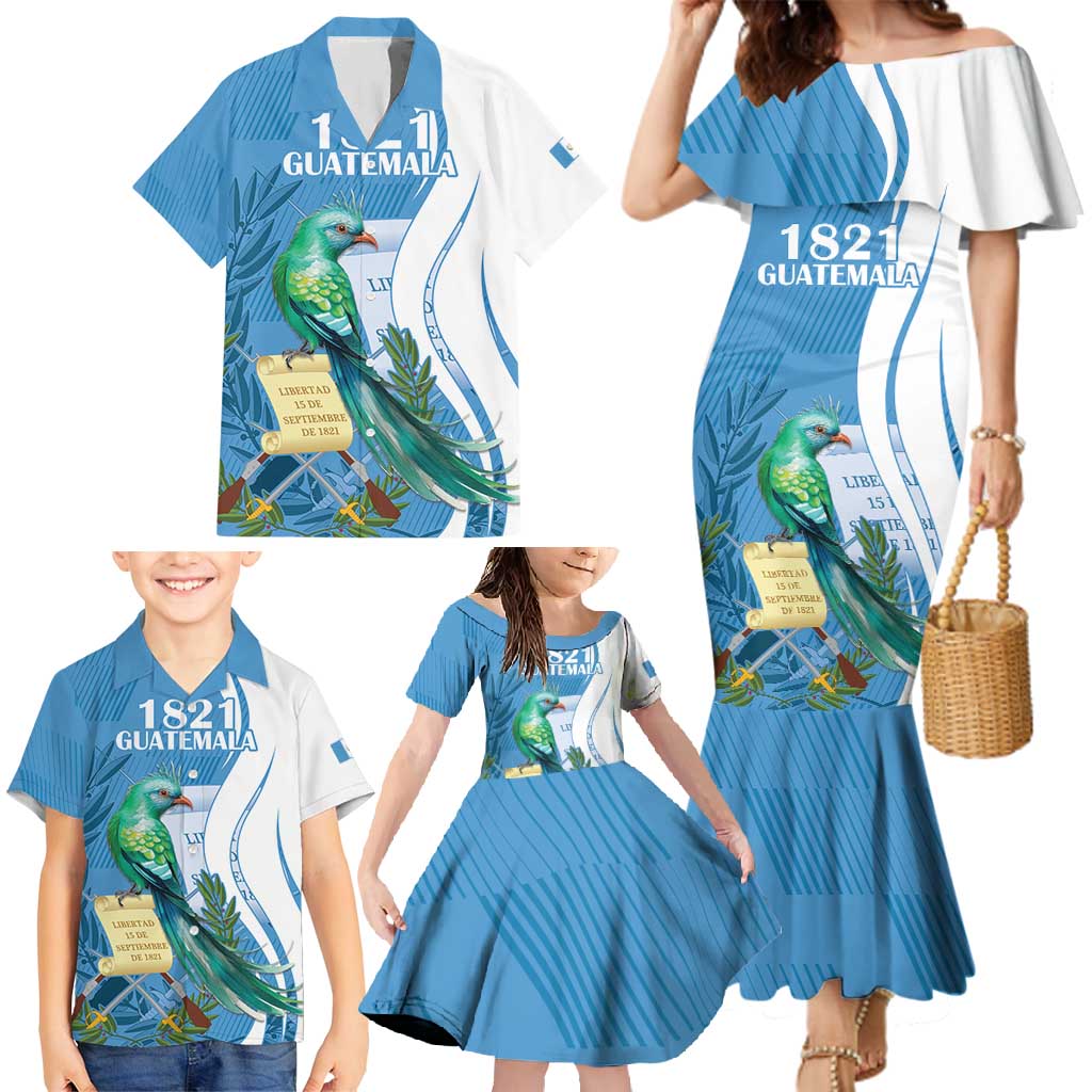 Personalized Guatemala Independence Day Family Matching Mermaid Dress and Hawaiian Shirt Since 1821 With Quetzal Bird - Wonder Print Shop