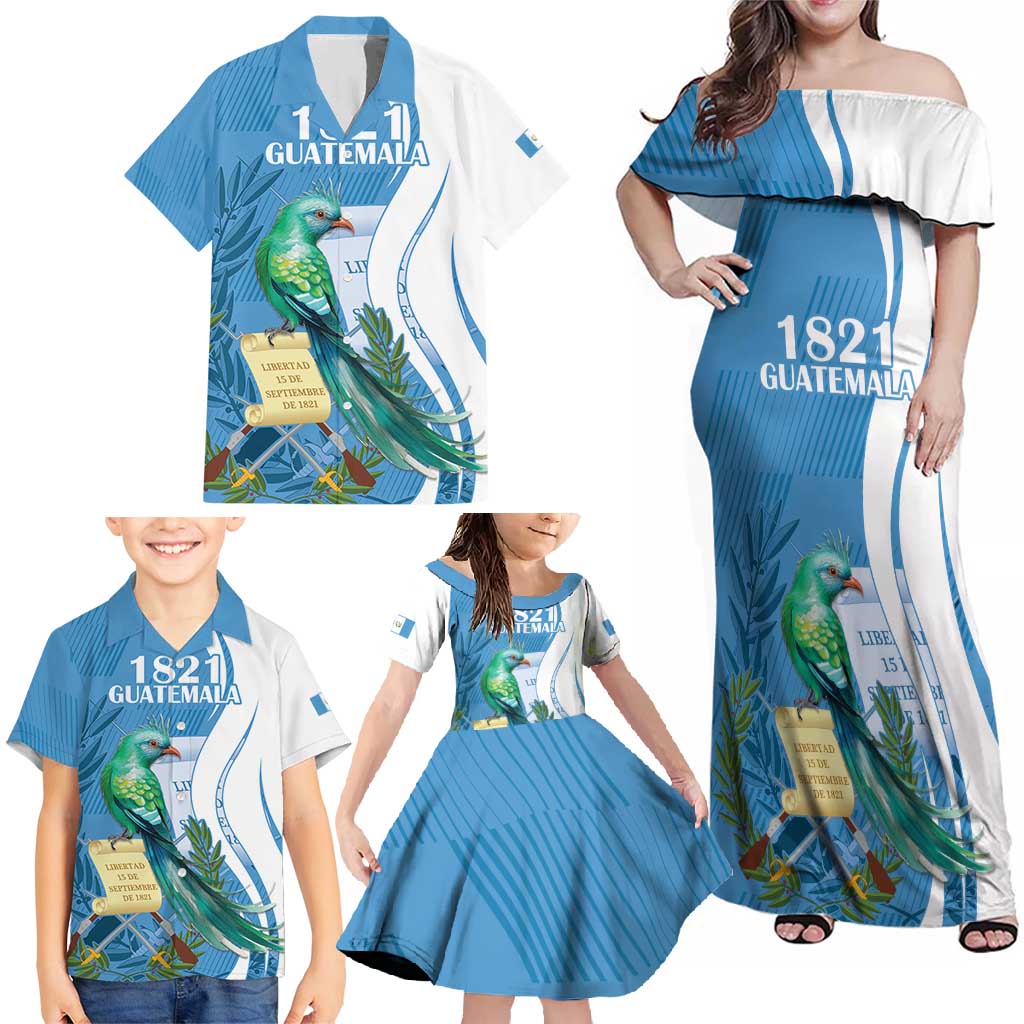 Personalized Guatemala Independence Day Family Matching Off Shoulder Maxi Dress and Hawaiian Shirt Since 1821 With Quetzal Bird - Wonder Print Shop