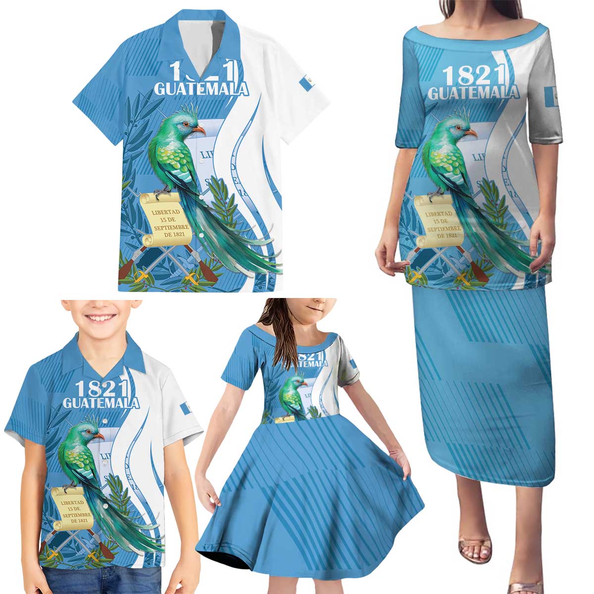 Personalized Guatemala Independence Day Family Matching Puletasi and Hawaiian Shirt Since 1821 With Quetzal Bird - Wonder Print Shop