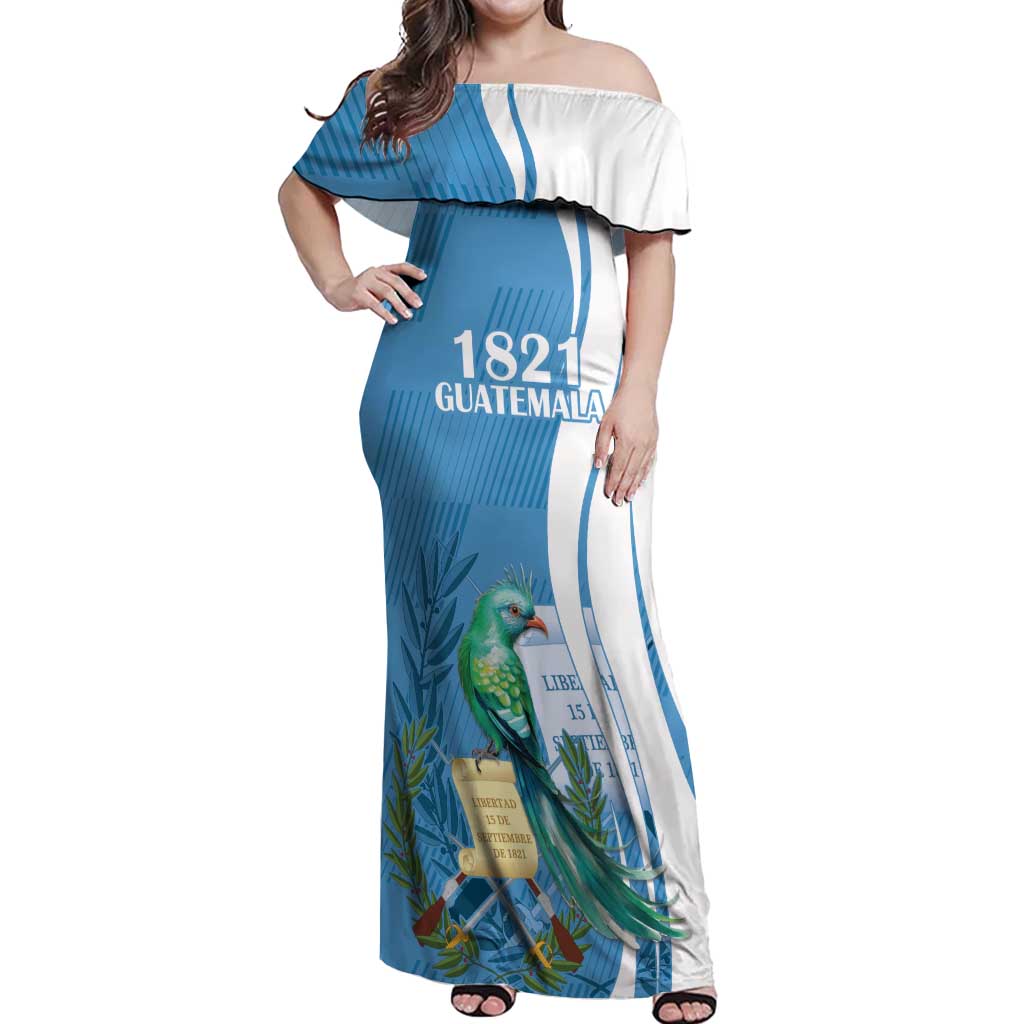 Personalized Guatemala Independence Day Off Shoulder Maxi Dress Since 1821 With Quetzal Bird - Wonder Print Shop