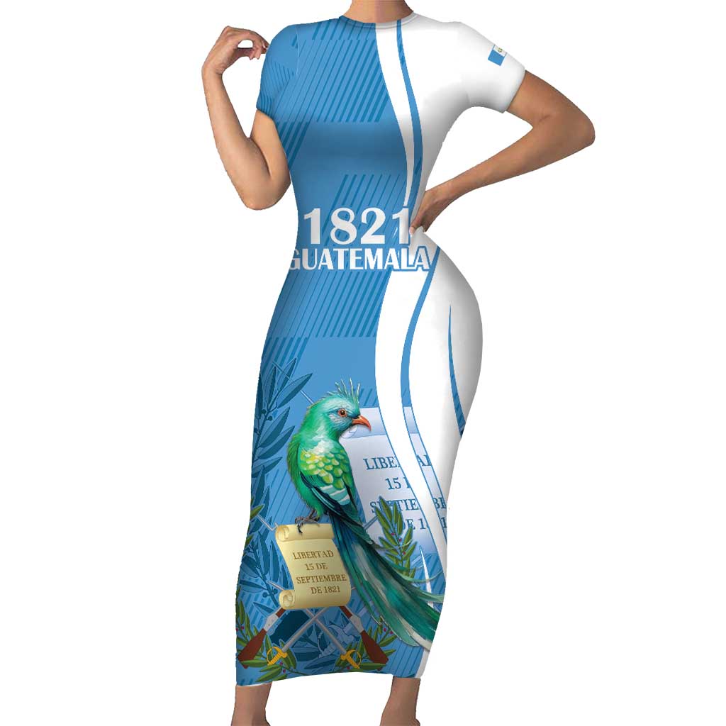 Personalized Guatemala Independence Day Short Sleeve Bodycon Dress Since 1821 With Quetzal Bird - Wonder Print Shop