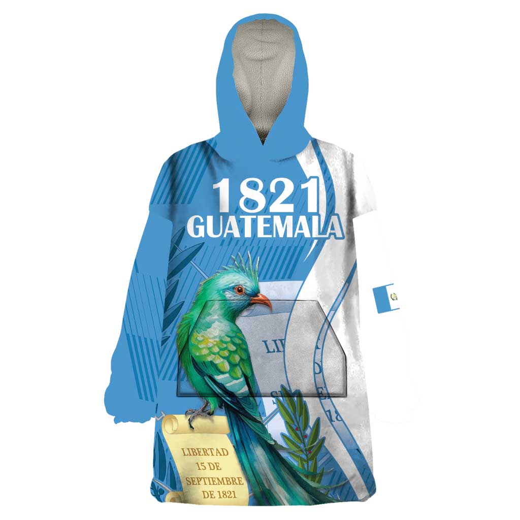 Personalized Guatemala Independence Day Wearable Blanket Hoodie Since 1821 With Quetzal Bird - Wonder Print Shop