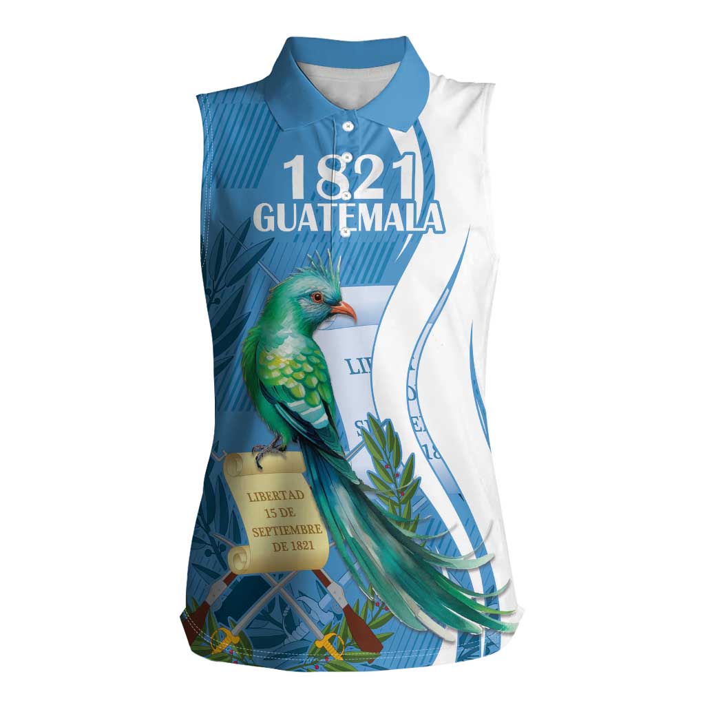 Personalized Guatemala Independence Day Women Sleeveless Polo Shirt Since 1821 With Quetzal Bird - Wonder Print Shop