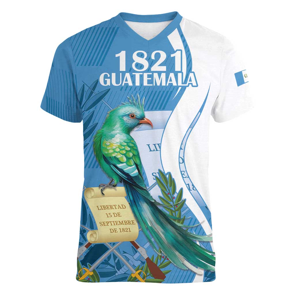 Personalized Guatemala Independence Day Women V-Neck T-Shirt Since 1821 With Quetzal Bird - Wonder Print Shop