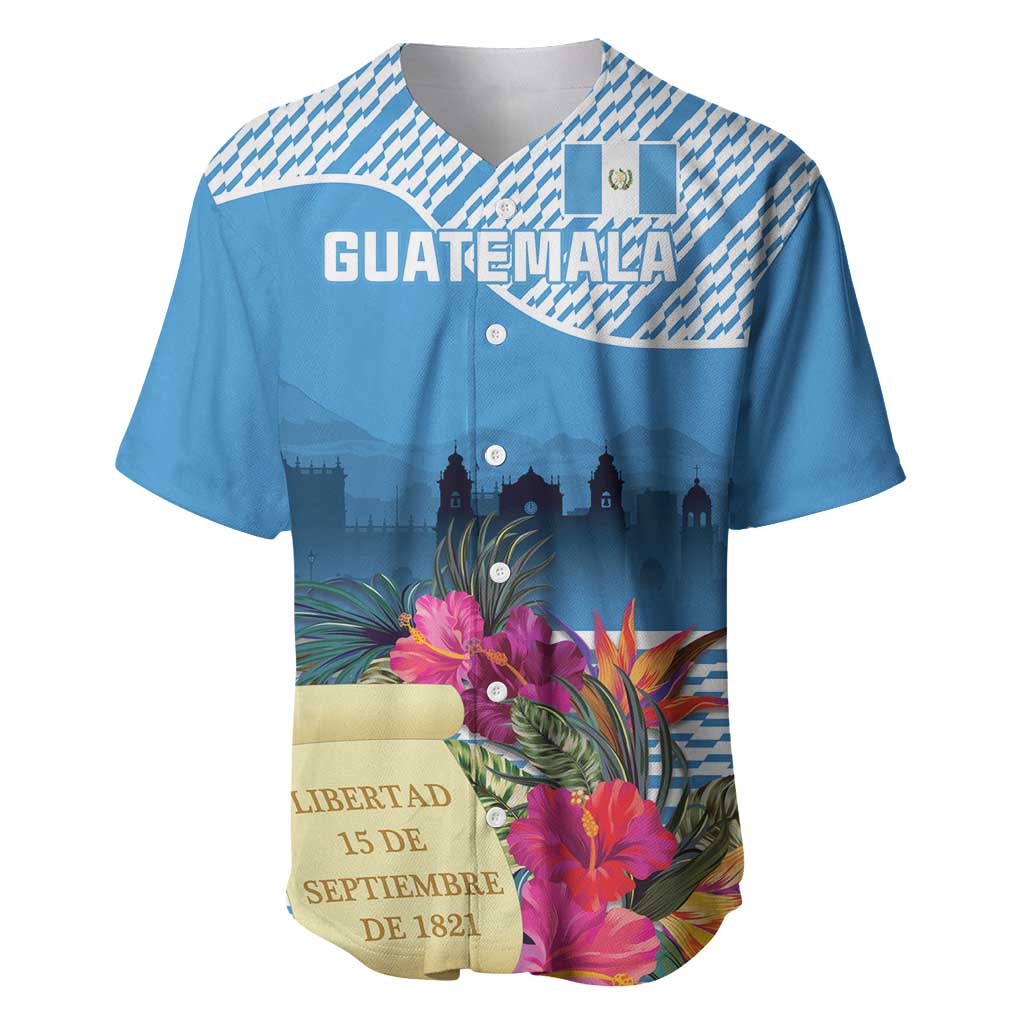 Personalized Guatemala Independence Day Baseball Jersey With Tropical Flower - Wonder Print Shop