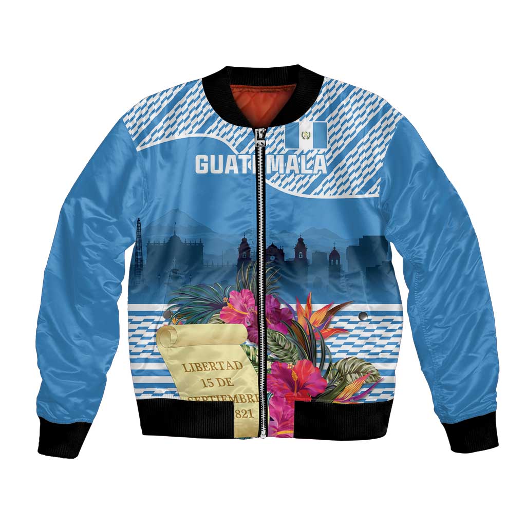 Personalized Guatemala Independence Day Bomber Jacket With Tropical Flower - Wonder Print Shop