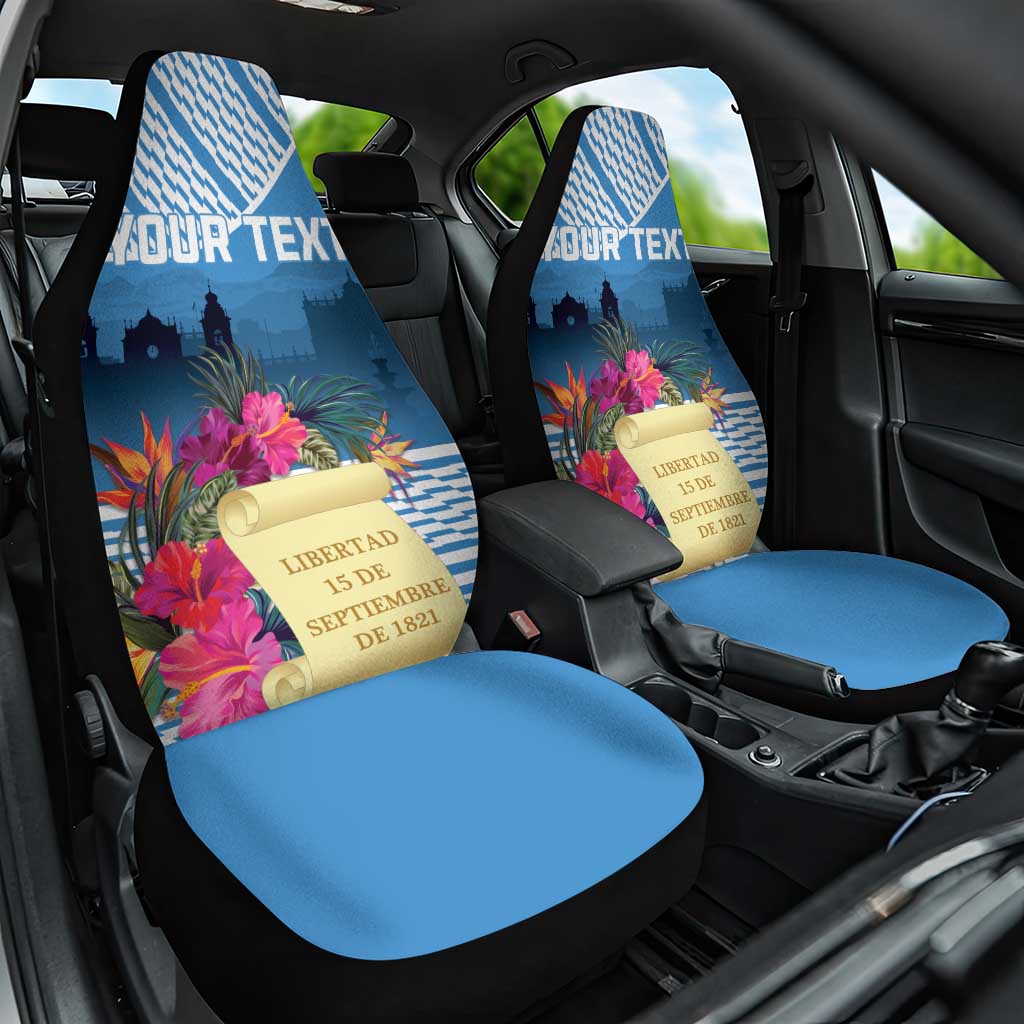 Personalized Guatemala Independence Day Car Seat Cover With Tropical Flower - Wonder Print Shop