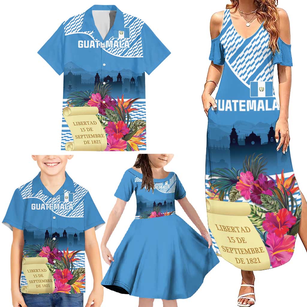 Personalized Guatemala Independence Day Family Matching Summer Maxi Dress and Hawaiian Shirt With Tropical Flower - Wonder Print Shop