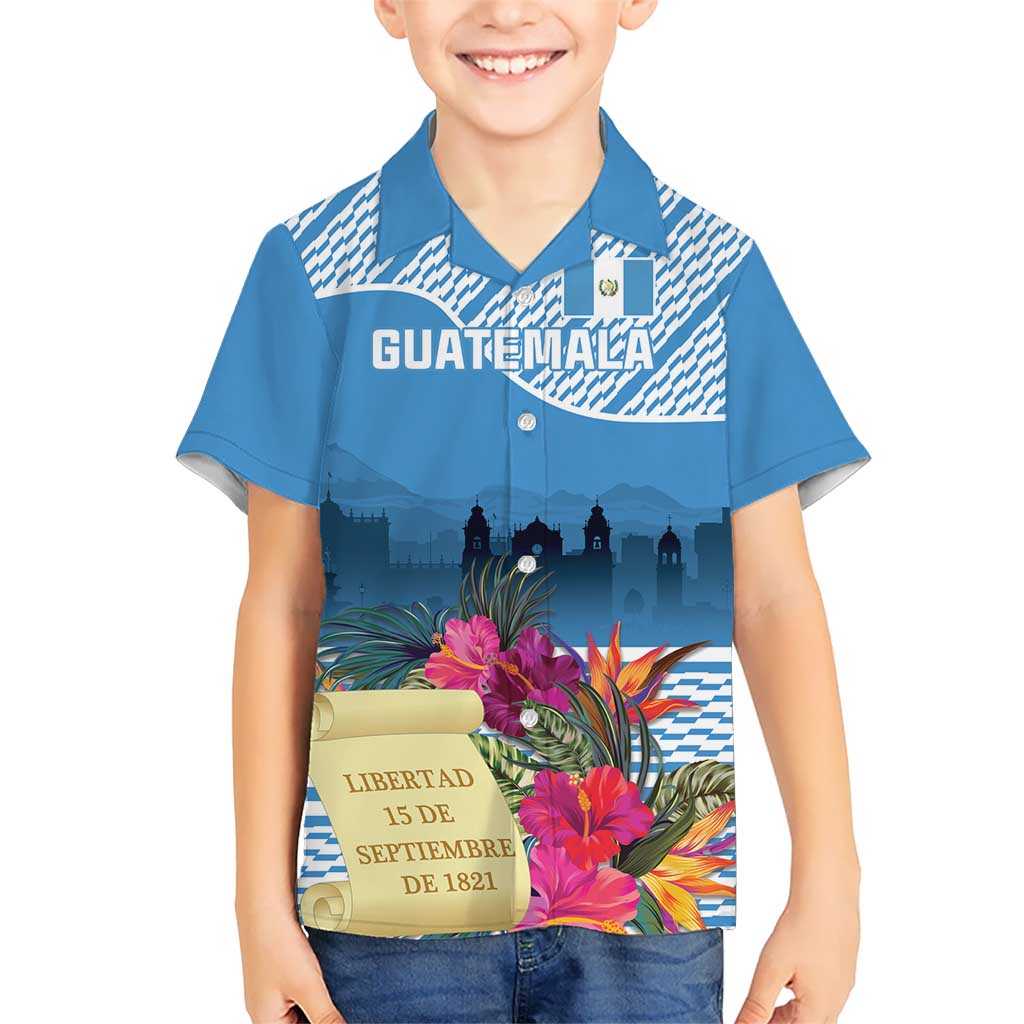 Personalized Guatemala Independence Day Kid Hawaiian Shirt With Tropical Flower - Wonder Print Shop