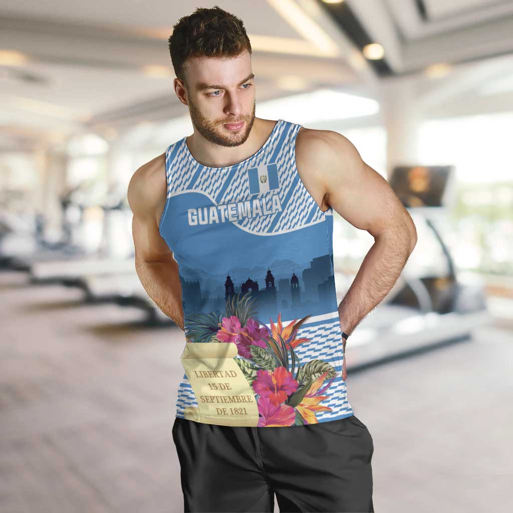 Personalized Guatemala Independence Day Men Tank Top With Tropical Flower - Wonder Print Shop