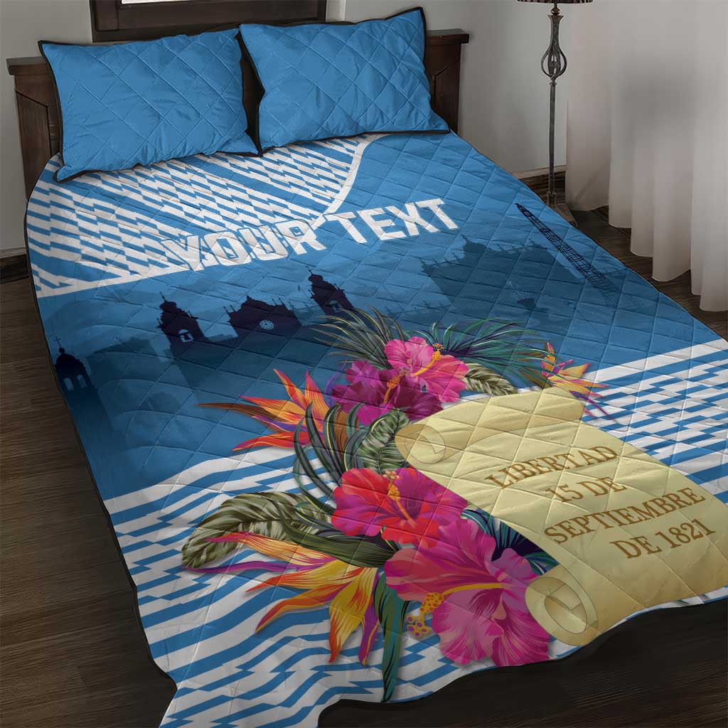 Personalized Guatemala Independence Day Quilt Bed Set With Tropical Flower - Wonder Print Shop