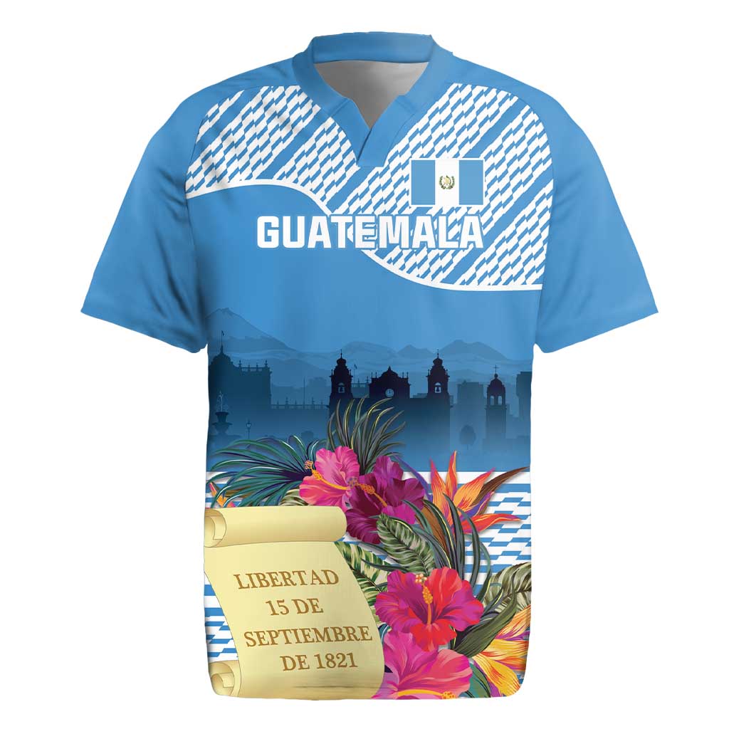 Personalized Guatemala Independence Day Rugby Jersey With Tropical Flower - Wonder Print Shop