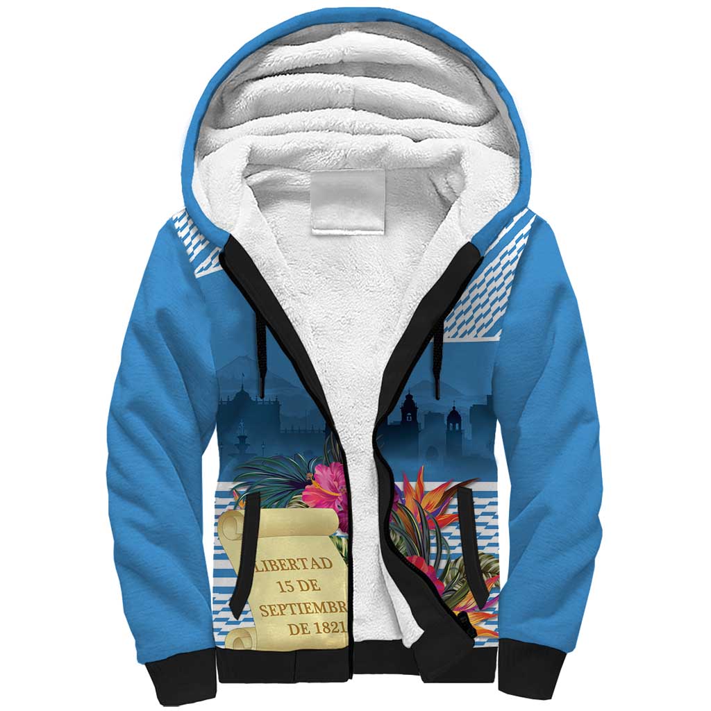 Personalized Guatemala Independence Day Sherpa Hoodie With Tropical Flower - Wonder Print Shop