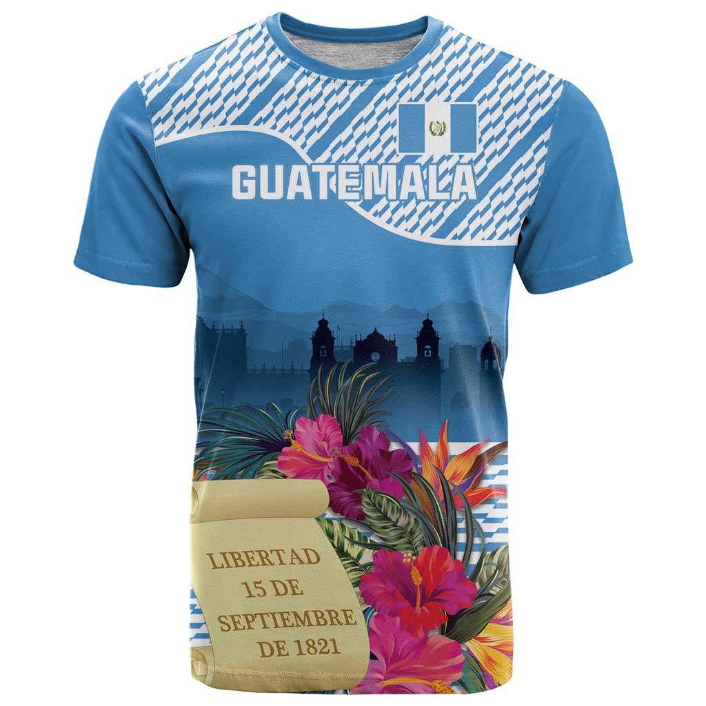 Personalized Guatemala Independence Day T Shirt With Tropical Flower - Wonder Print Shop