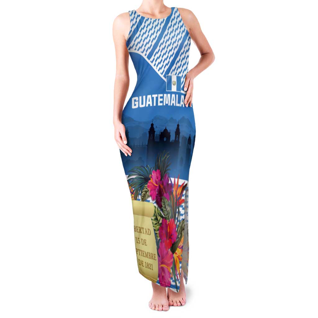 Personalized Guatemala Independence Day Tank Maxi Dress With Tropical Flower - Wonder Print Shop