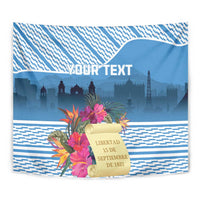 Blue Guatemala independence tapestry with tropical flowers and LIBERTAD 15 DE SEPTIEMBRE text