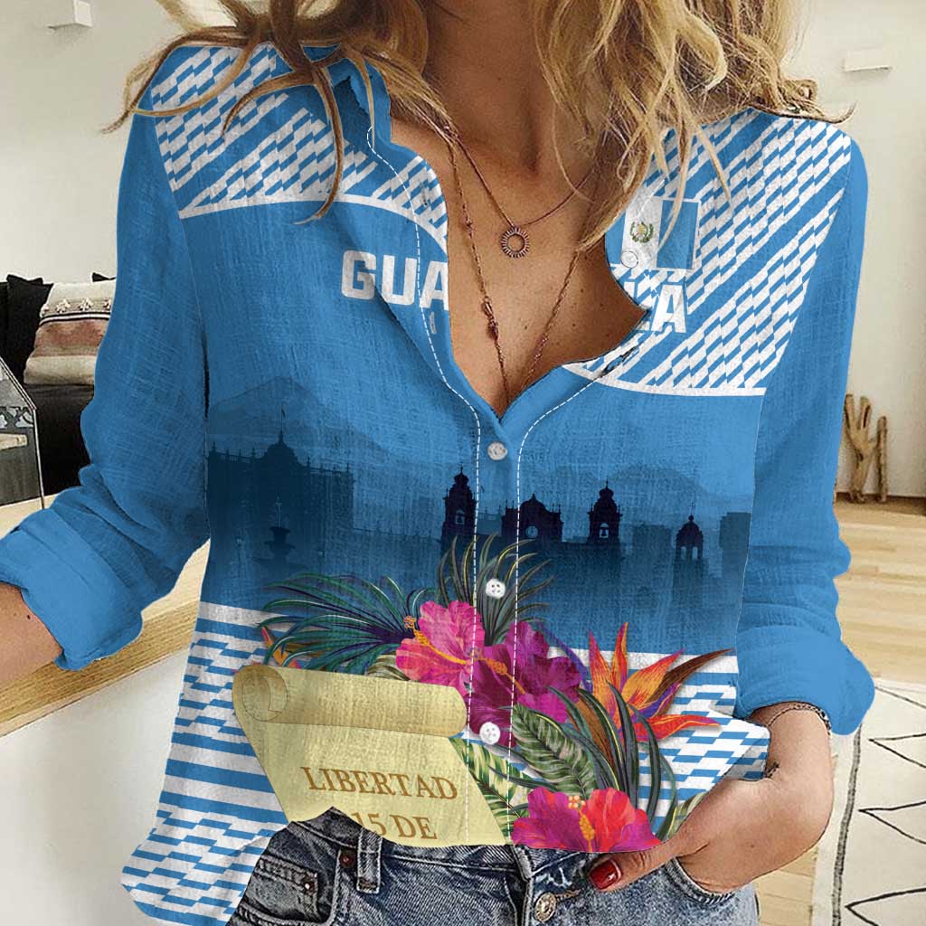 Personalized Guatemala Independence Day Women Casual Shirt With Tropical Flower - Wonder Print Shop