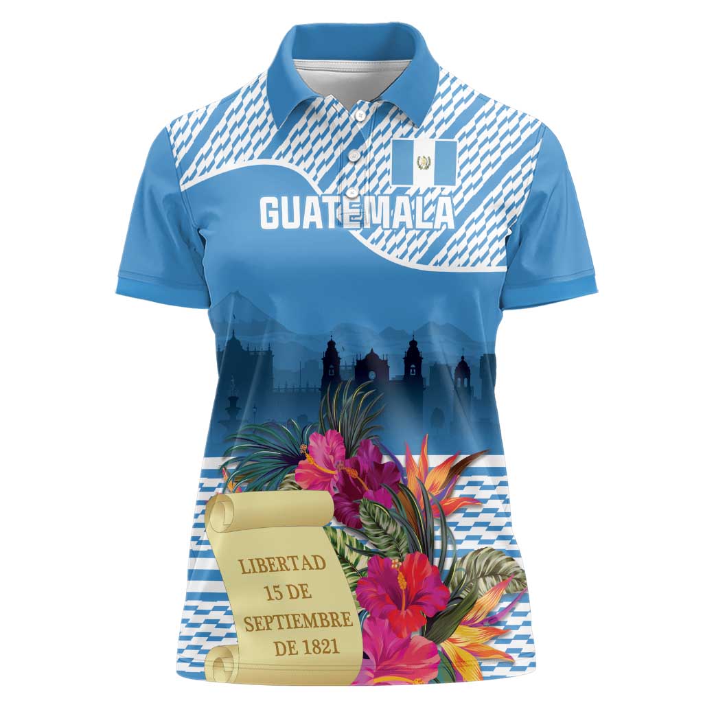 Personalized Guatemala Independence Day Women Polo Shirt With Tropical Flower - Wonder Print Shop