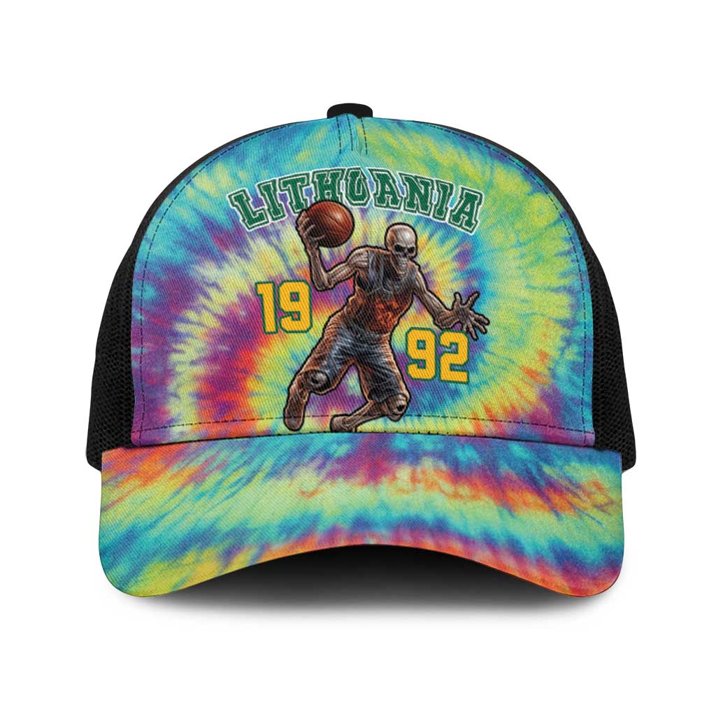 Lithuania Basketball Skeleton 1992 Baseball Net Cap Tie Dye Pattern - Wonder Print Shop