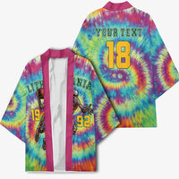 Custom Lithuania Basketball Skeleton 1992 Kimono Tie Dye Pattern - Wonder Print Shop