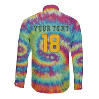 Custom Lithuania Basketball Skeleton 1992 Long Sleeve Button Shirt Tie Dye Pattern - Wonder Print Shop
