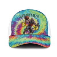 Lithuania Basketball Skeleton 1992 Mesh Trucker Cap Tie Dye Pattern - Wonder Print Shop