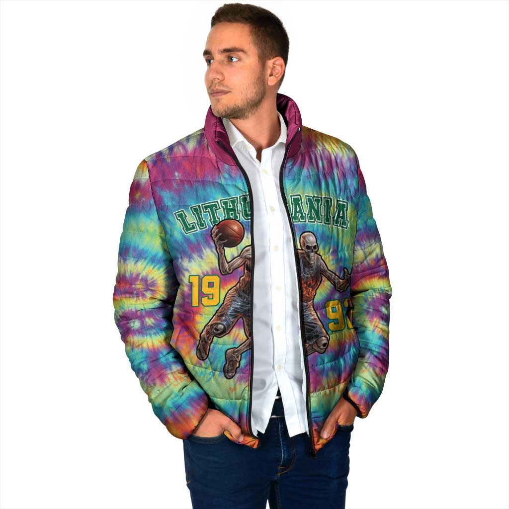 Custom Lithuania Basketball Skeleton 1992 Padded Jacket Tie Dye Pattern - Wonder Print Shop