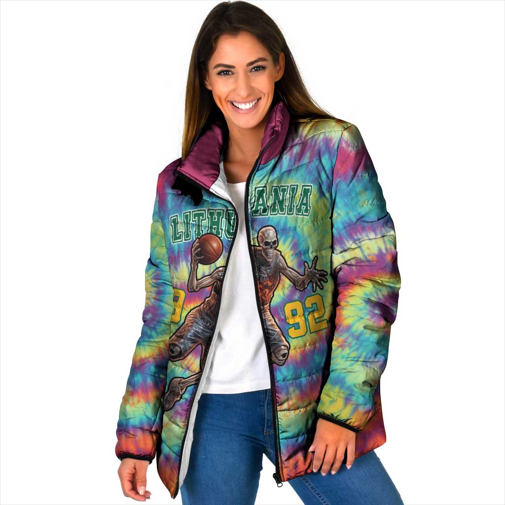 Custom Lithuania Basketball Skeleton 1992 Padded Jacket Tie Dye Pattern - Wonder Print Shop