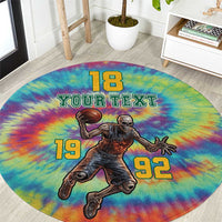 Custom Lithuania Basketball Skeleton 1992 Round Carpet Tie Dye Pattern - Wonder Print Shop