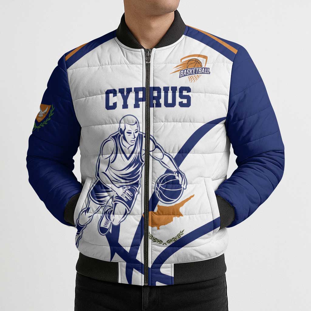 Cyprus Basketball Custom Bomber Puffer Jacket Go Champion - Wonder Print Shop