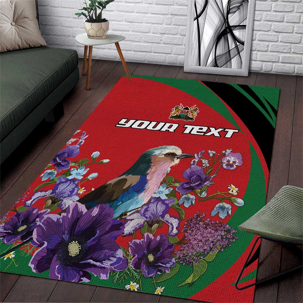 Personalized Kenya Lilac Breasted Roller Area Rug With Violet Flowers