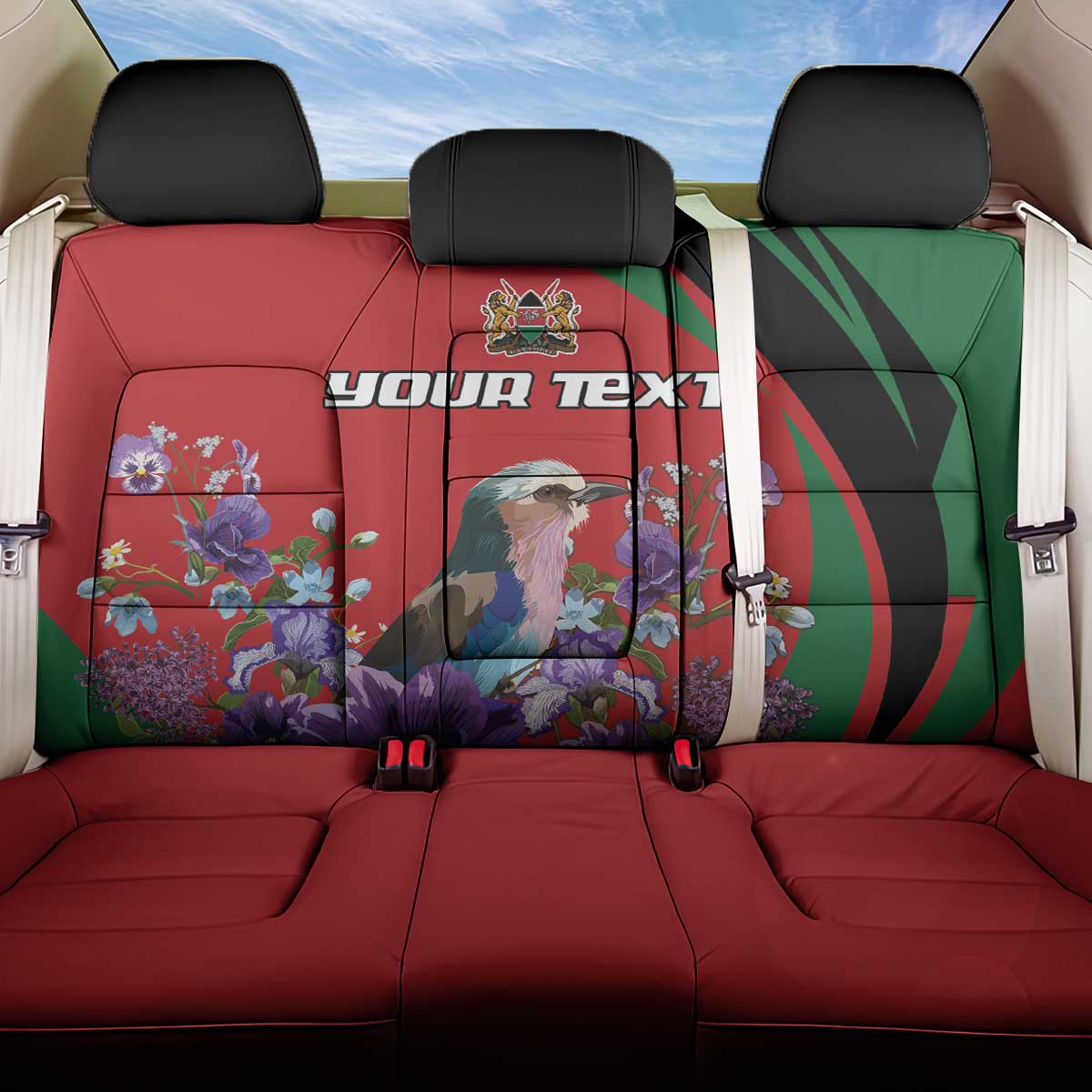 Personalized Kenya Lilac Breasted Roller Back Car Seat Cover With Violet Flowers