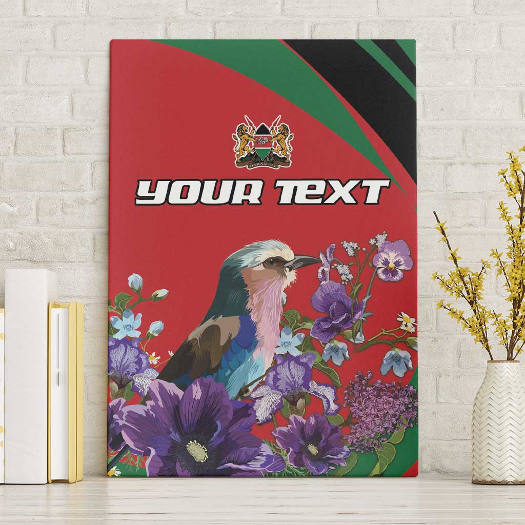 Personalized Kenya Lilac Breasted Roller Canvas Wall Art With Violet Flowers