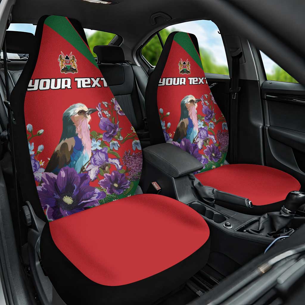 Personalized Kenya Lilac Breasted Roller Car Seat Cover With Violet Flowers