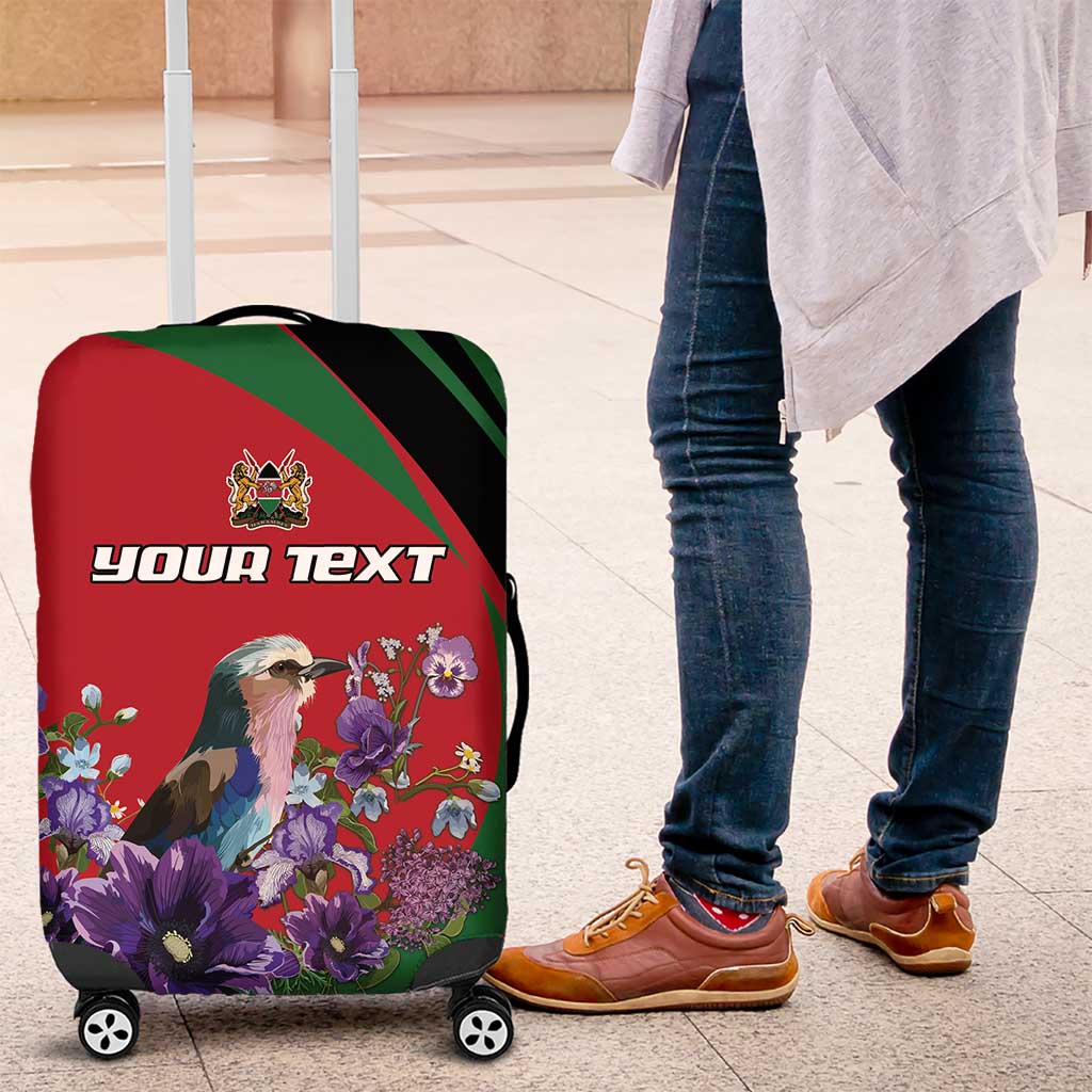 Personalized Kenya Lilac Breasted Roller Luggage Cover With Violet Flowers