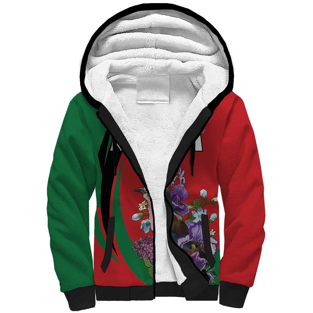 Personalized Kenya Lilac Breasted Roller Sherpa Hoodie With Violet Flowers