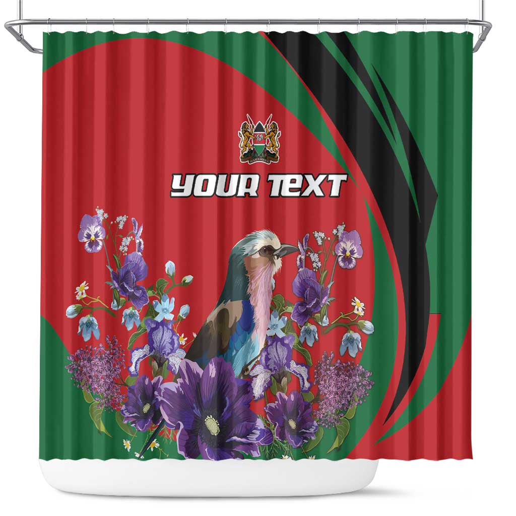 Personalized Kenya Lilac Breasted Roller Shower Curtain With Violet Flowers