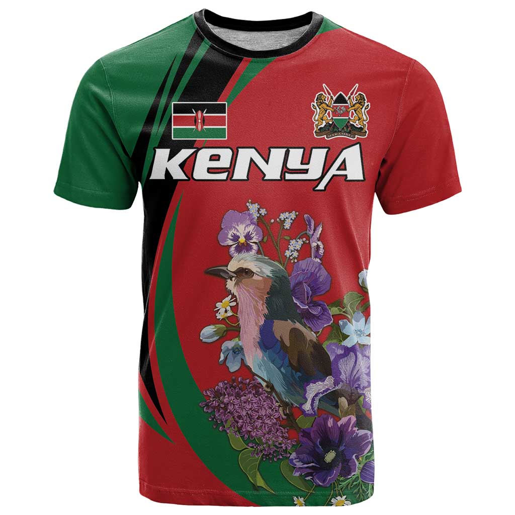 Personalized Kenya Lilac Breasted Roller T Shirt With Violet Flowers