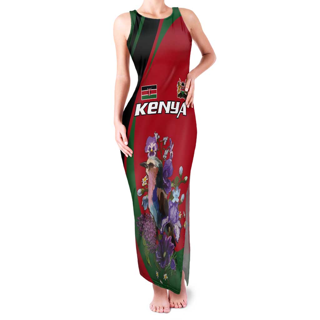 Personalized Kenya Lilac Breasted Roller Tank Maxi Dress With Violet Flowers