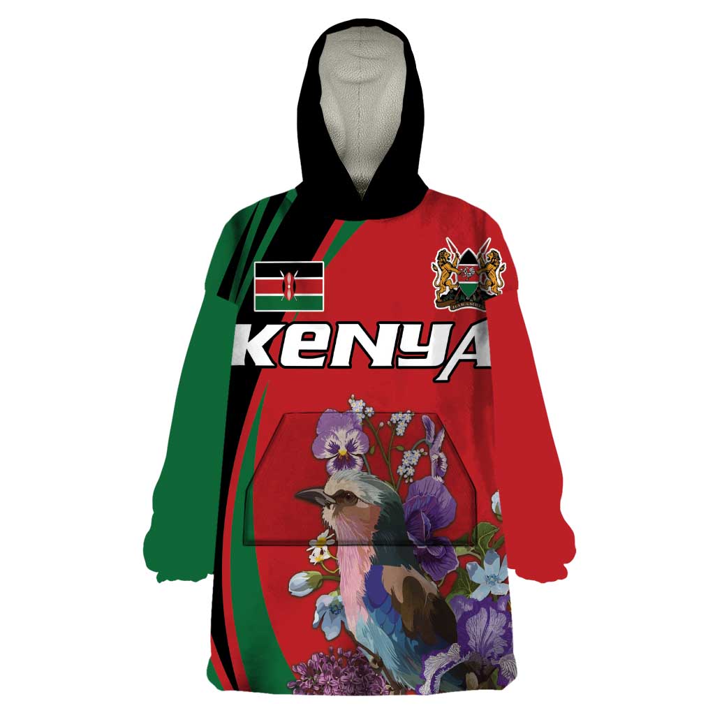 Personalized Kenya Lilac Breasted Roller Wearable Blanket Hoodie With Violet Flowers