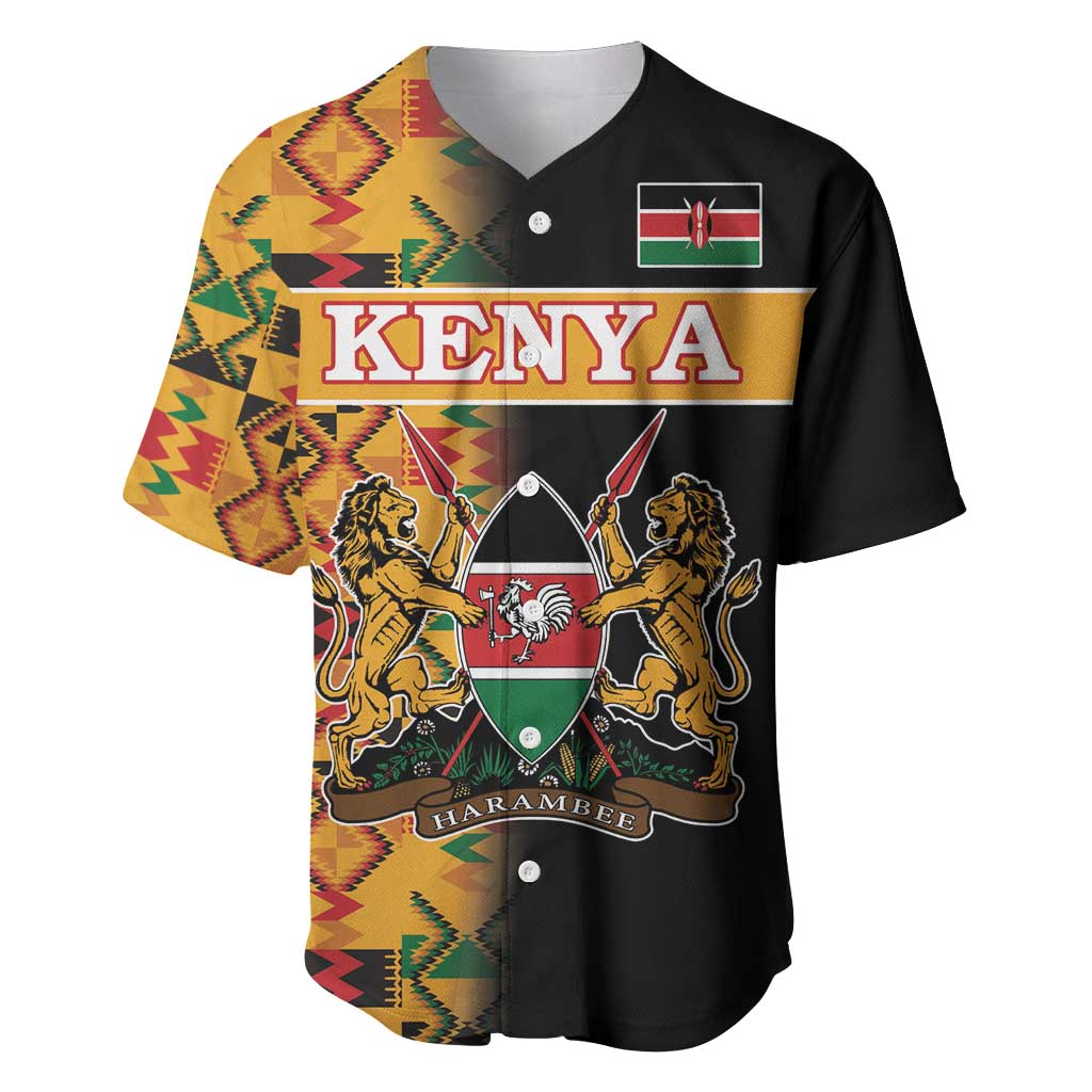 Custom Kenya Coat Of Arms Baseball Jersey With Kente Patterns LT18