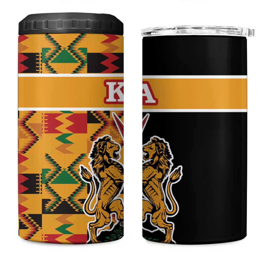 Kenya Coat Of Arms 4 in 1 Can Cooler Tumbler With Kente Patterns